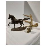 Brass horse frog cane topper antler