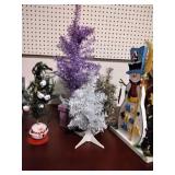 Mini Christmas trees and wooden snowman