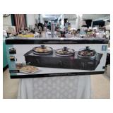 3-station stainless steel slow cooker buffet - new