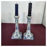 Pair of roral delft de koninkliike candlesticks Pair of roral delft de koninkliike candlesticks