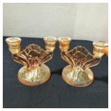 Pair of Iris herringbone carnival glass candle Pair of Iris herringbone carnival glass candle