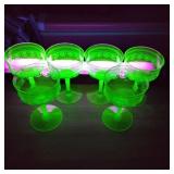Etched green uranium glass drinking goblets Etched green uranium glass drinking goblets