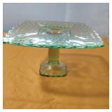 L. E. Smith trellis green pedestal cake stand L. E. Smith trellis green pedestal cake stand