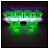 Etched green uranium glass water goblets Etched green uranium glass water goblets