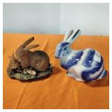 Homco porcelain rabbit and blue white rabbit Homco porcelain rabbit and blue white rabbit