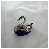 Cobalt blue swan sugar dish with silver head wings Cobalt blue swan sugar dish with silver head wings