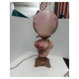 Antique hand painted brass table lamp