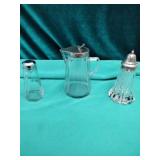 3 Glass jars, 1 creamer, 2 salt shakers