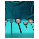 Miscellaneous Fireplace Utensils and a strainer