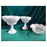 Milk glass serving bowls