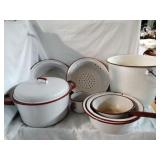 Vintage 9 piece enamel pots and pan