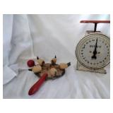 Vintage paddle ball and Way Rite Scale
