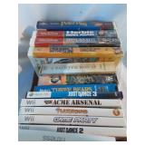 A box of Movies and WII games