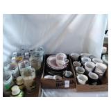 Glasses and cups, Vernon Kilns plates