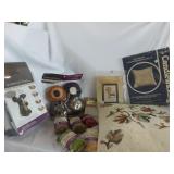 Craft items and a pillow