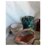 book, items, vases dishes