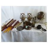 Brass and copper candle holders and decorations