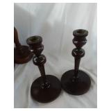 Wooden candle Sticks and Fenton Tea Light