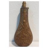 Hawksley Brass Powder Flask with Raised Oak Leaves