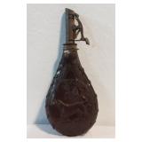 Collectible Leather Powder Flask with Raised Dog
