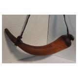 Traditional Black Powder Horn with Leather Sling