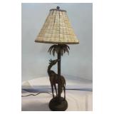 Vintage Metal Giraffe & Palm Tree Table Lamp