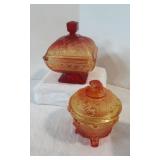 Set of Two Assorted Amberina Carnival Glass Pieces
