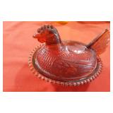 Red two piece chicken serving dish