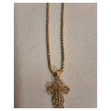 14K Yellow Gold Cross on Rope Chain