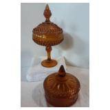 Set of Two Assorted Amber Glass Candy Dishes