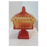 Amberina Glass Wedding Box Footed Candy Dish