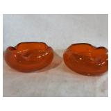 Mid-Century Hand-Blown Orange Art Glass Ashtrays