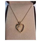 14K Gold Heart Pendant with 2 Diamonds