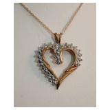 10k Two-Tone Heart Pendant on Rope Chain