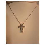 14k Diamond Filled Cross on Box Chain