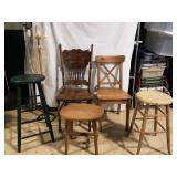Lot of Mismatched Chairs, Stools, & Lamp