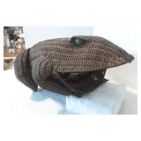 Vintage Wicker Wide-Mouth Frog with Marble Eyes