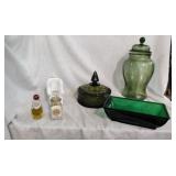 Green glassware and Avon