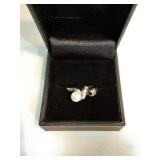 10K Pearl & Hematite Ring with Diamonds