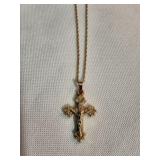 14K Two-Tone Crucifix on Rope Chain