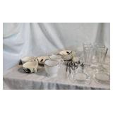 Six small ice cream glasses, cups and saucers
