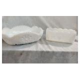 Milk Glass and enamel wash basins