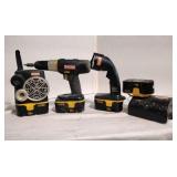 Ryobi tools. Drill, light, radio, battery charger.