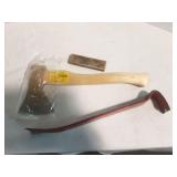 Hatchet, pry bar, sharpening stone.