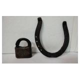 Antique Yale Towne Bronze padlock & horse shoe.