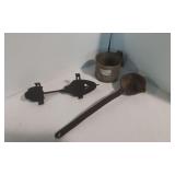 Vintage antique ice skate,ladle, metal cup
