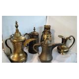 Brass coffee/tea pots and vases