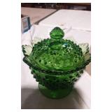 Green Hobnail Fenton candy dish