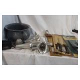 A variety of knives, enamel coated pot and more