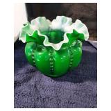 Vintage Fenton glass green ivy Vase